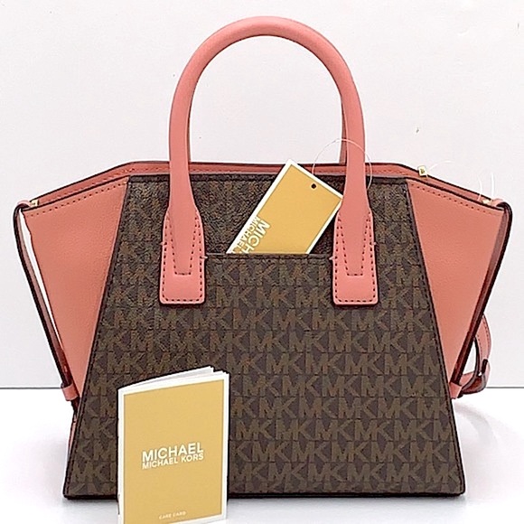 Michael Kors Avril Small Logo Top-Zip Satchel Sunset Rose - Picture 4 of 16